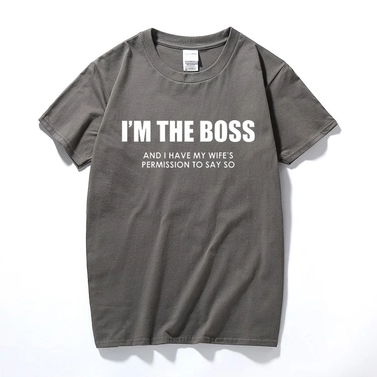 Темно-серый Я Boss Веселые Мужская футболка муж жена правила Новинка идея подарка на день рождения наивысшего качества из хлопка футболка с короткими рукавами - Цвет: Темно-серый