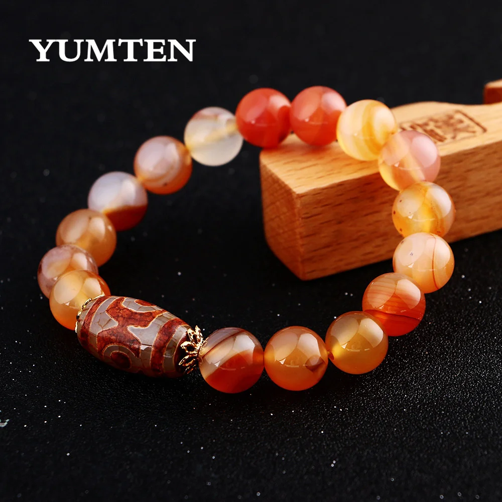 Натуральный агат эластичный браслет бусины в тибетском стиле камень Будды пара