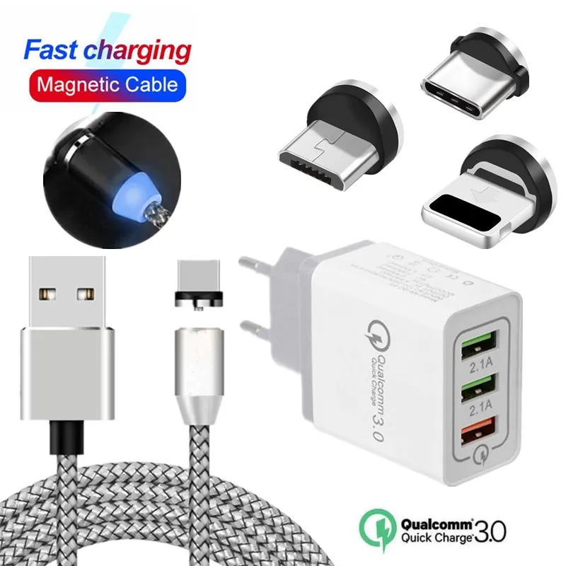Магнитный Quick Charge 3 0 USB Зарядное устройство кабель для iphone samsung XiaoMi Nokia на возраст 1 5