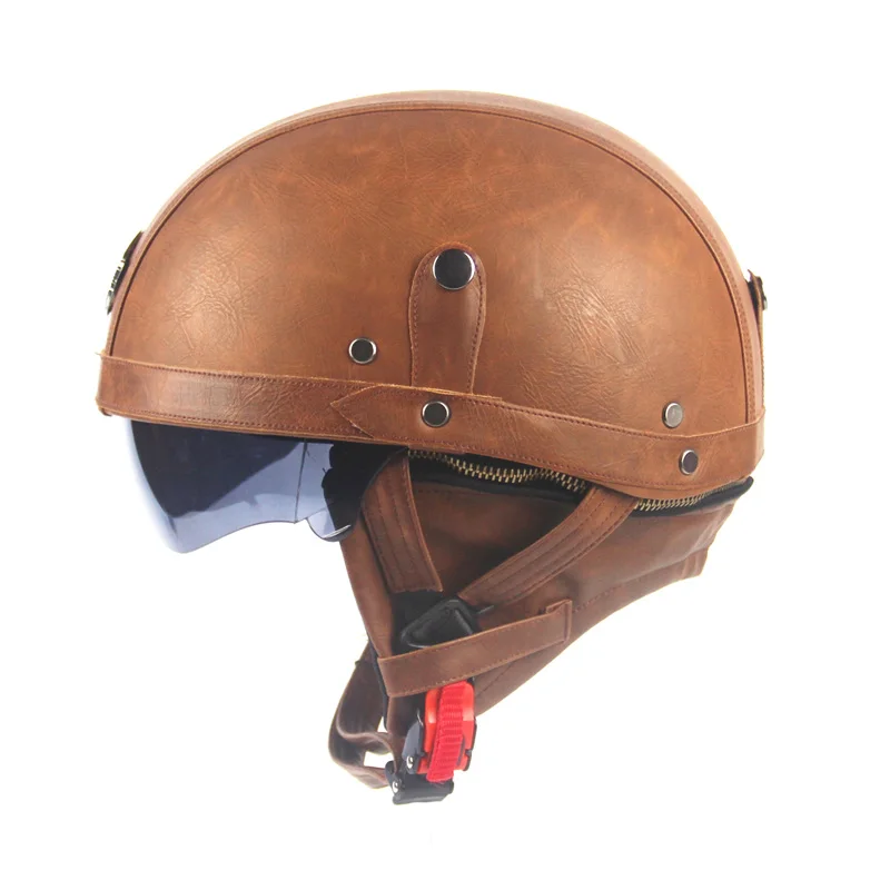 Adult Leather Helmets For Motorcycle Retro Half Cruise Helmet Prince Vintage Moto | Автомобили и мотоциклы
