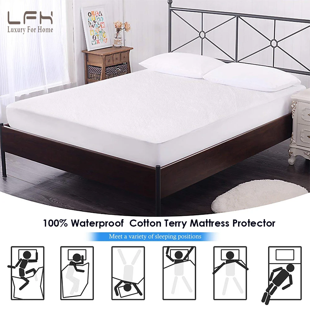 

160X200 Cotton Terry Matress Cover 100% Waterproof Mattress Protector Bed Bug Proof Dust Mite Mattress Pad Cover For Mattress
