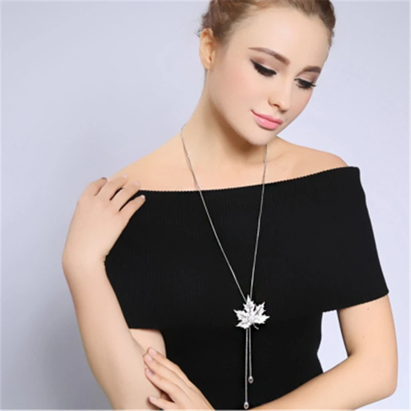 Ldscyss 2018 Мода листьев Форма кулон Necklalace Длинные Кристалл Перл цепи свитера для Для