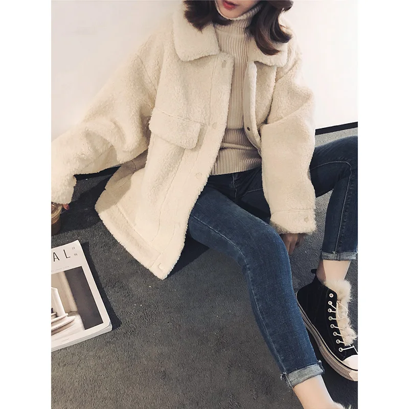 

Fur one jacket winter new women's plush outwear short woman jacket warm lambswool jacket female woolen coat