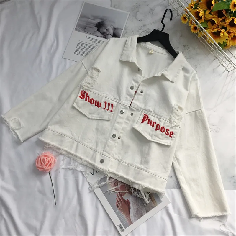 Ярких цветов короткие джинсовые куртки женские осенние новые вышивка Кисточкой