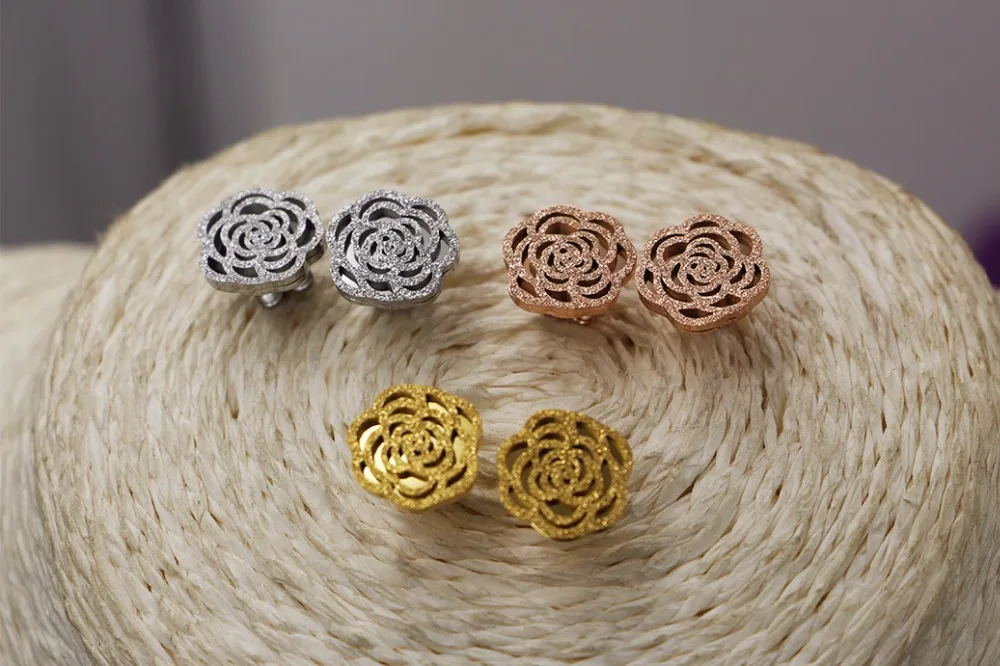 Модные женские серьги гвоздики из нержавеющей стали с цветком камелии цвета