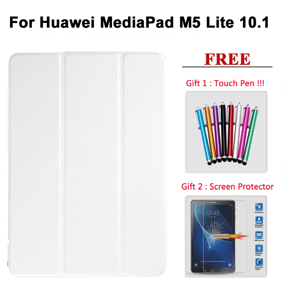 M5 Lite 10.1 bai Защита экрана+ чехол для huawei MediaPad M5 Pro 10,8/M5 8,4/M5 Lite 10,1 кожаный смарт-чехол для медиа-планшета M5 8,4/10/10,8 - Цвет: M5 Lite 10.1 bai
