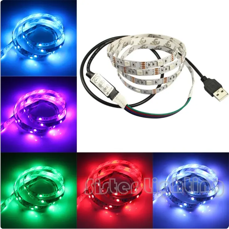 USB 5V SMD5050 Светодиодная лента 60 светодиодов/метр 0 5 м 1 2 IP20 с метром кабель ТВ фон