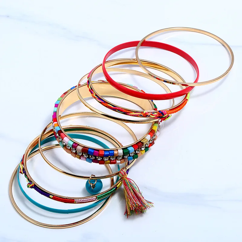 Женский браслет с кисточками Boho 11 шт./набор этнические Кристальные браслеты из