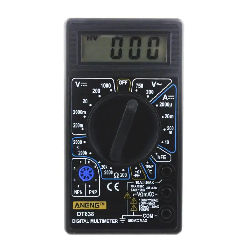 DT-838 ЖК-цифровой мультиметр DMM Вольтметр Амперметр Омметр hFE Тест er с температурным диодом тест непрерывности