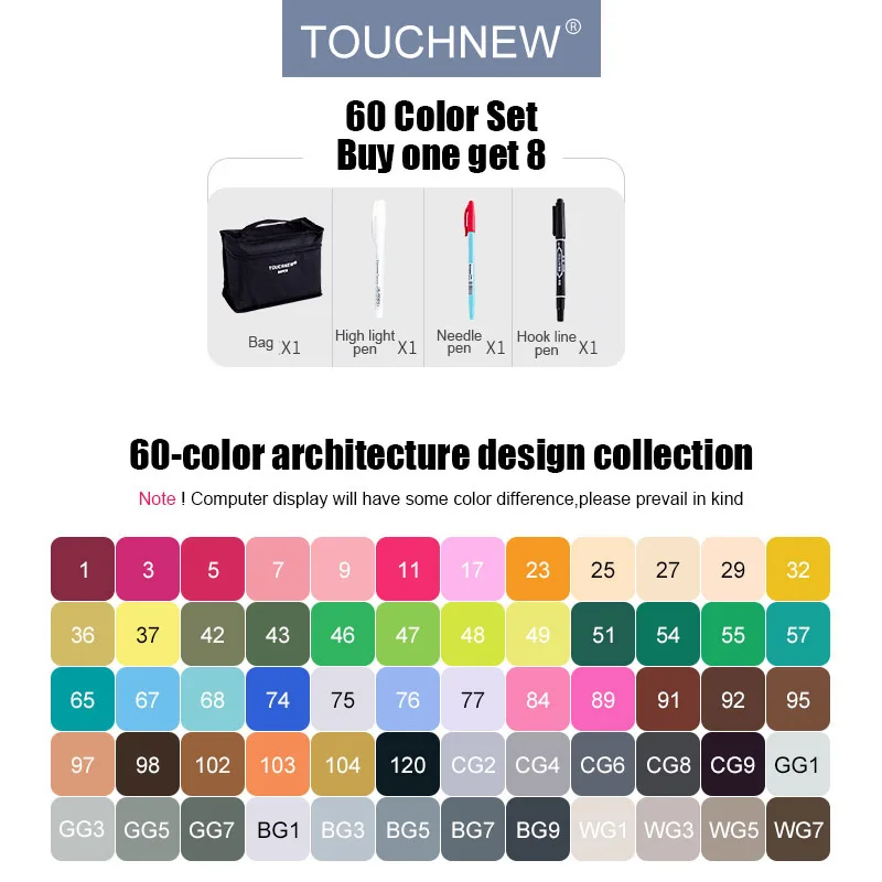 60 architectural set TouchFIVE 30/40/60/80/168 набор цветных маркеров на спиртовой основе для художников, высокое качество чернил для рисования марги, скетчей, дизайна - Цвет: 60 architectural set