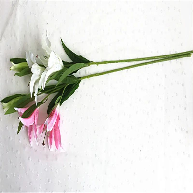 Настоящая сенсорная искусственная лилия цветы Розовый Шелковый букет для