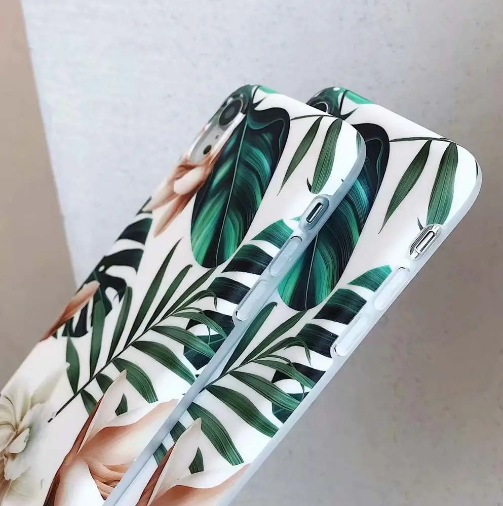 Cases for iPhone XS MAX XR X 8 7 6 Plus Retro Palm Leaf Flower Soft Cover Skin |