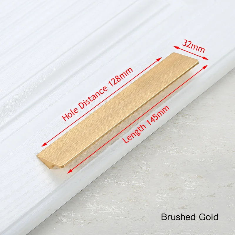 Gold 128mm KAK Черный Серебряный Золотой скрытые ручки шкафа алюминиевый сплав кухонный шкаф ручки для выдвижных ящиков дверное оборудование для обработки мебели - Цвет: Gold 128mm