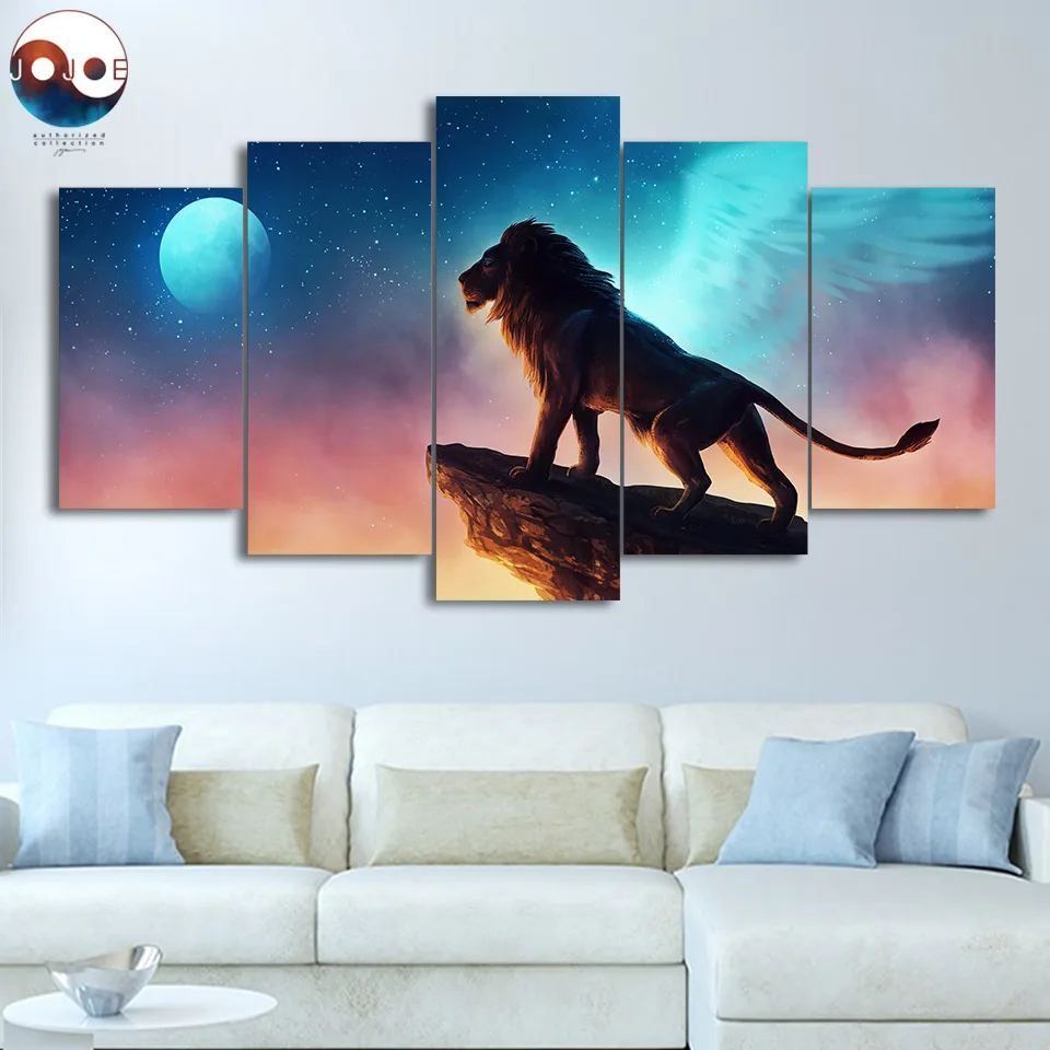 Современная картина Свободная как птица joesart HD печать 5 шт. холст лев на скале