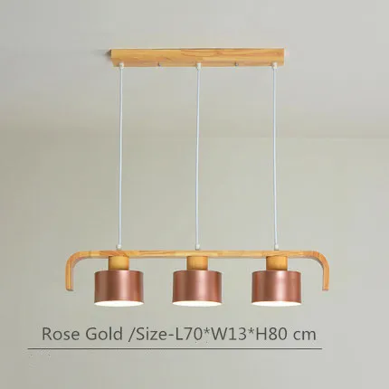 3 head rose gold Современный светодиодный подвесной светильник с металлическим абажуром для столовой, деревянный подвесной светильник для кухни - Цвет корпуса: 3 head rose gold