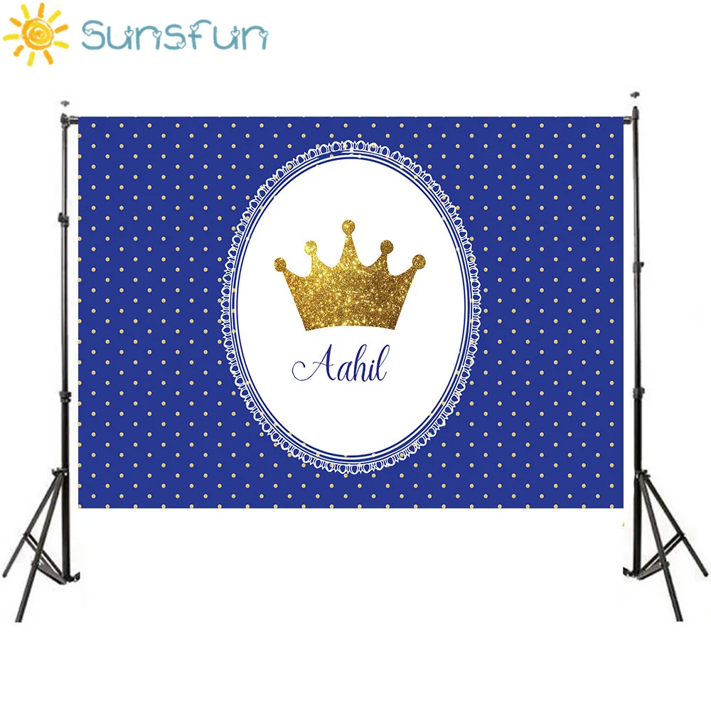 Sunsfun 7x5 футов Королевский праздник Синие Бриллианты Золотая Корона на заказ фото фон студия виниловый 220x150 см