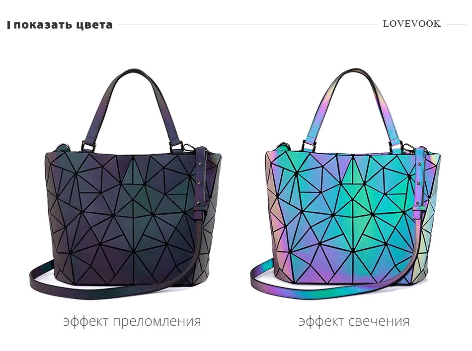 Женская сумка на плечо LOVEVOOK, повседневные сумки с геометрической клеткой, складывающаяся сумка через плечо для дамы световой цвет, изготовлен из специальных светоотражающих материалов