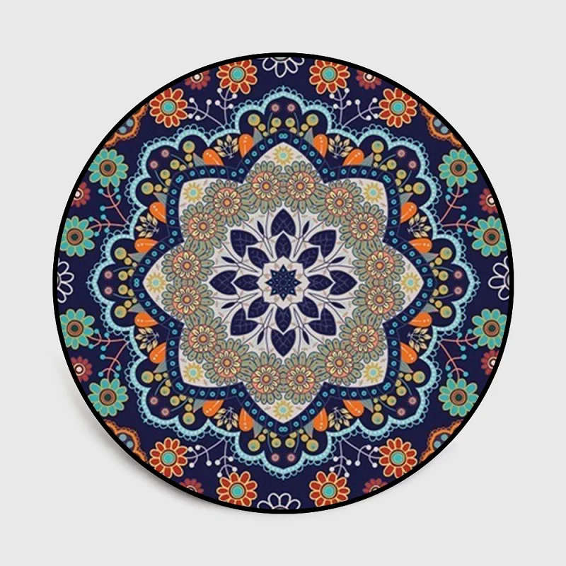 Этнический стиль Цветочный Круглый ковер темно синий цвет Кристальный бархатный