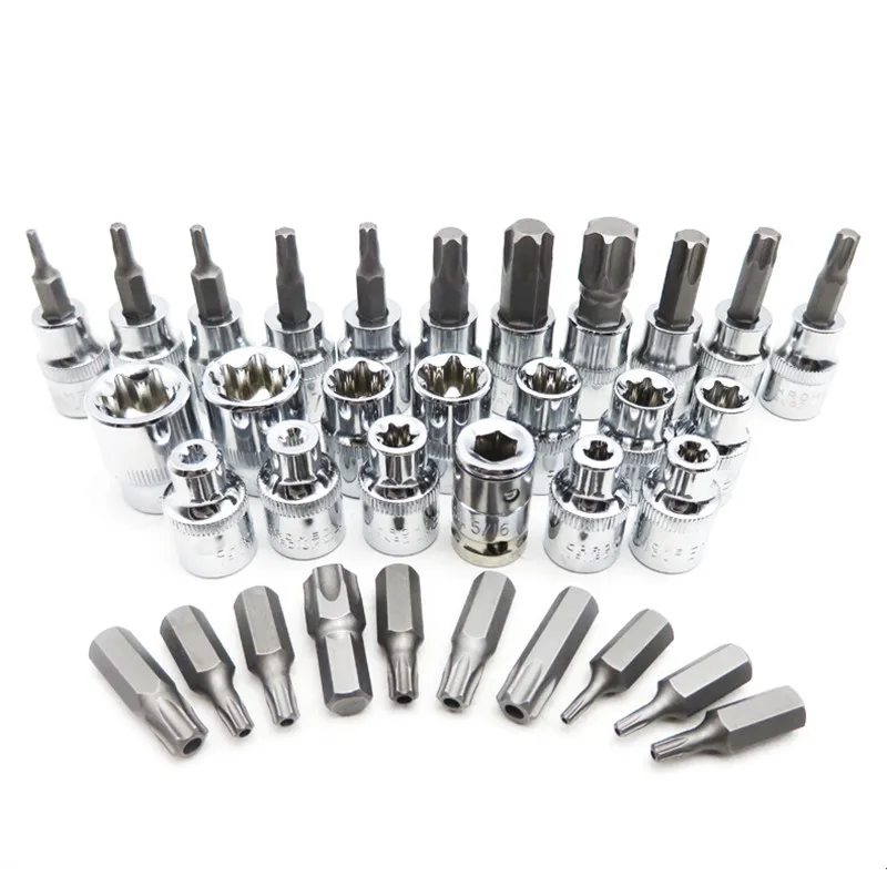 34 шт. Torx Бит звезды гнездо набор женский E torx Безопасности биты 3/8 диск Бит гнездо гаечный ключ набор ремонт автомобиля хром ванадиевой CRV