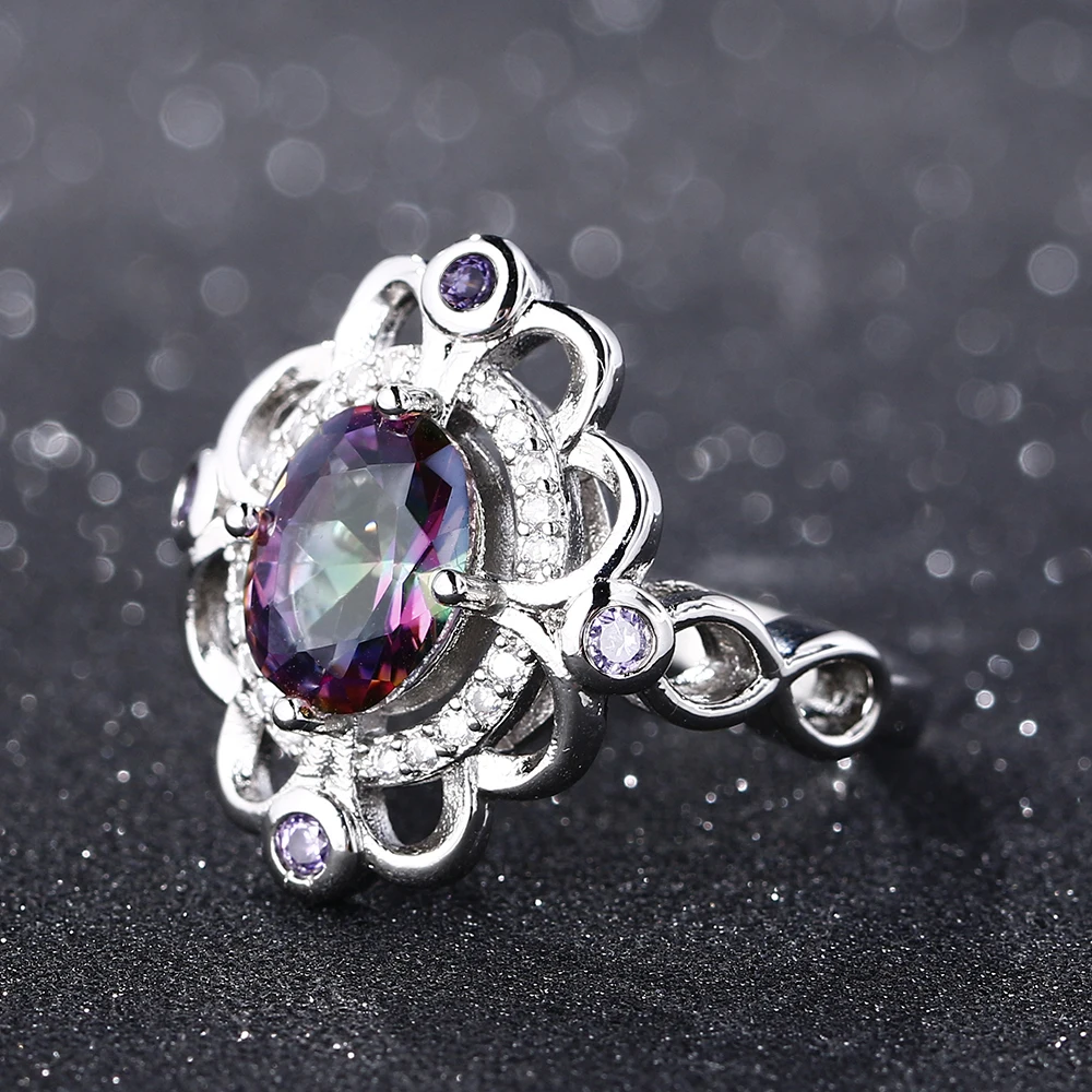 Bague Ringen Настоящее мистическое Радужное топаз 925 пробы Серебряное кольцо Помолвочное кольцо с аметистом кольца для женщин женские оригинальные ювелирные изделия