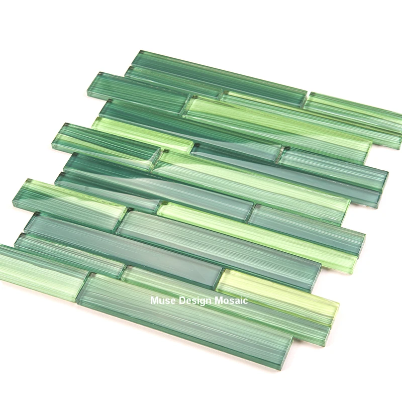 Зеленая бамбуковая мозаичная плитка из хрустального стекла с ручной росписью