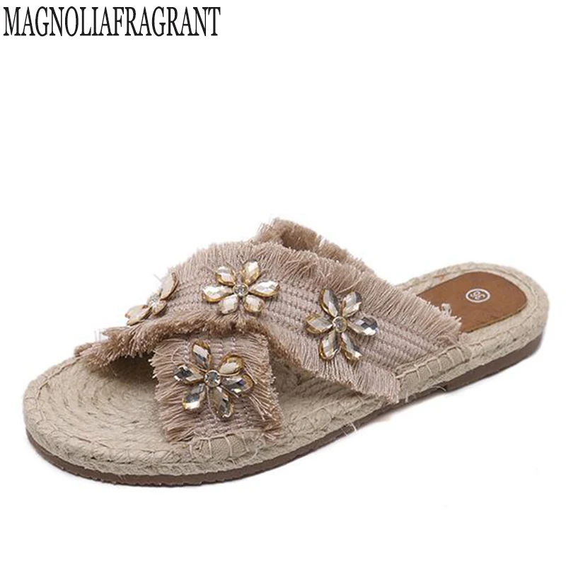 2018 новая пляжная женская обувь sandalias mujer Летняя с кисточкой цветами литой