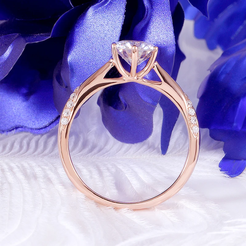 Женское кольцо с бриллиантом GH Moissanite розовое золото 14 к 1ct 6 5 мм Золотое ювелирное