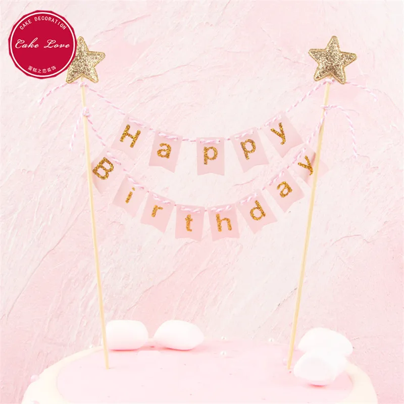 1 Set Happy Birthday Cake Topper Cupcake Toppers Flag Banner 1st Decoration Baby Shower Boy Girl Wedding Party | Дом и сад