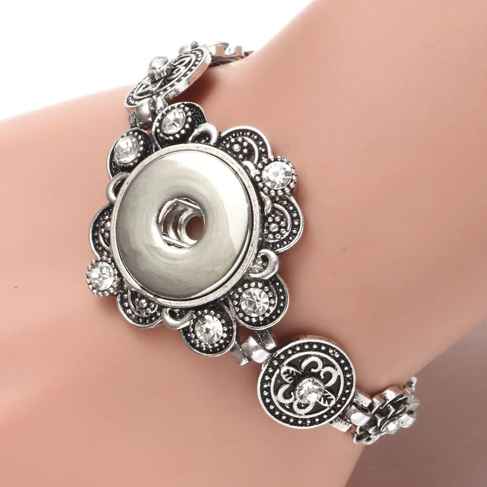 ROYALBEIER New Flower Rhinestone Charms Bracelet Snap 18-20mm Fit 18mm Button For DIY Snaps Jewelry SZ0475 | Украшения и