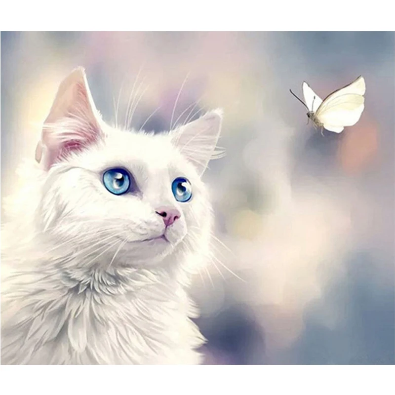 Алмазная живопись 5D сделай сам полная вышивка круглая рисунок кошки и бабочки