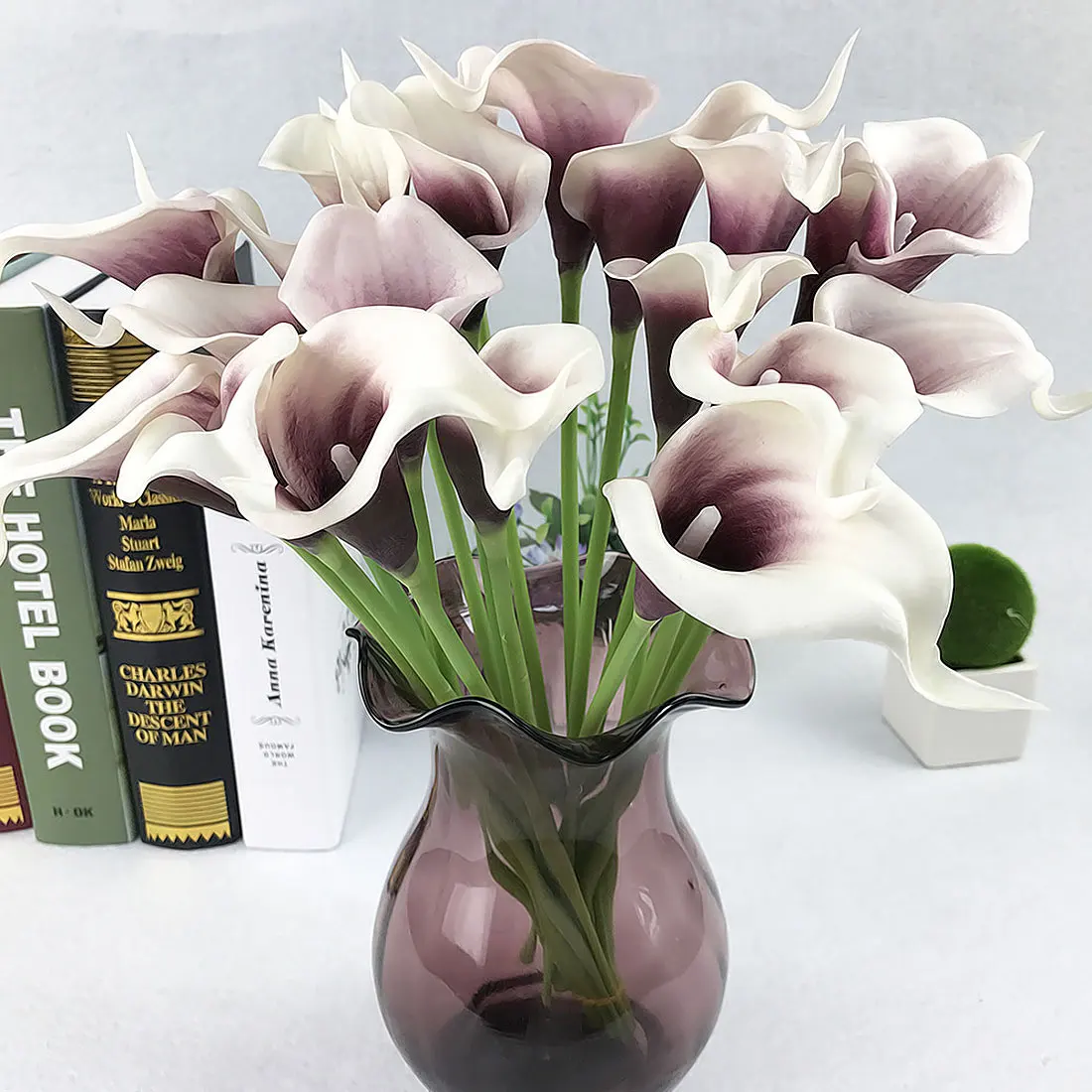 2 шт./лот, красивые искусственные шелковые цветы Calla Lily, маленький букет Флорес, для дома, вечерние, весенние, свадебные украшения, Mariage - Цвет: Plum core