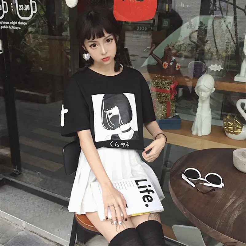 Harajuku Японские Женские Мультяшные футболки, уникальная графическая футболка с короткими рукавами, белые футболки Kawaii, милая хлопковая футболка, Прямая поставка