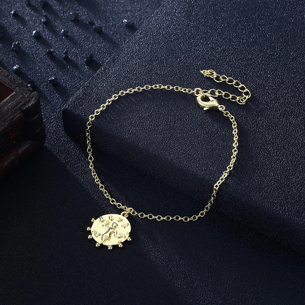 Fashion Women Bracelets Round Pendant Side Dots Fairy Carved Drop Bracelet Golden Link Chain Lobster Claps Lady Gift | Украшения и