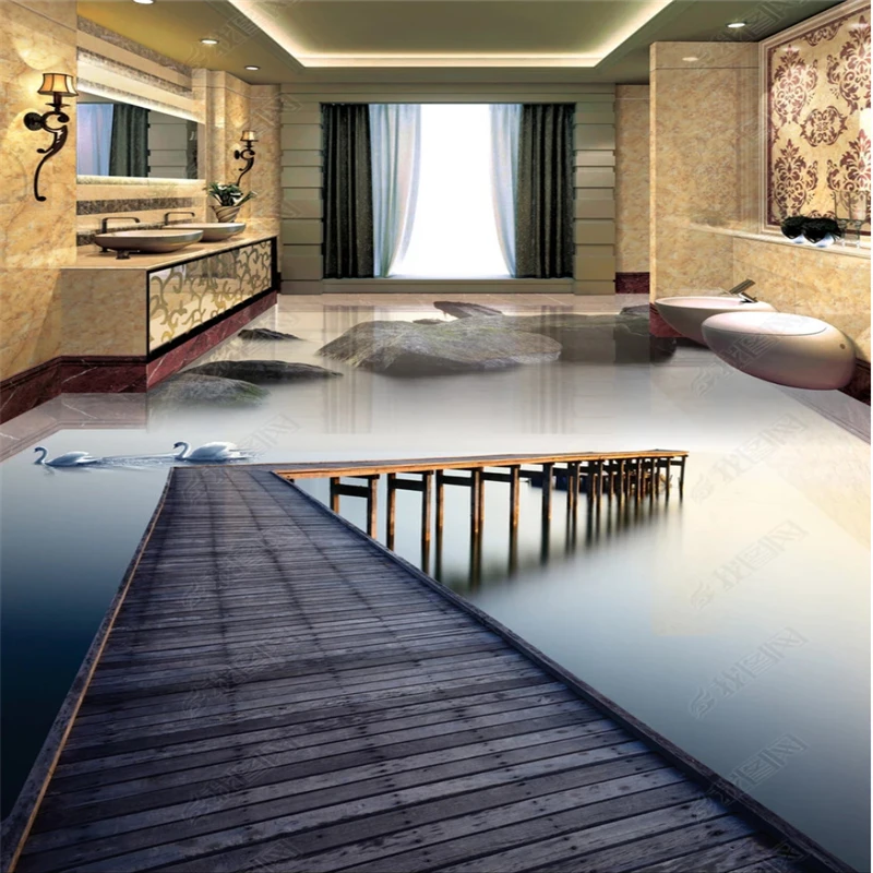 

beibehang Custom wallpapers for living roomLarge Chinese Style Ancient Bridge Stone River 3D Floor Tiles wallpaper self adhesive