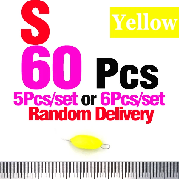 60Pcs Yellow S MNFT 60 шт. семизвездный Овальный Мини поплавок для рыбной ловли космические бобы легко использовать поплавок ставятся как пробка и быть фиксированным - Цвет: 60Pcs Yellow S