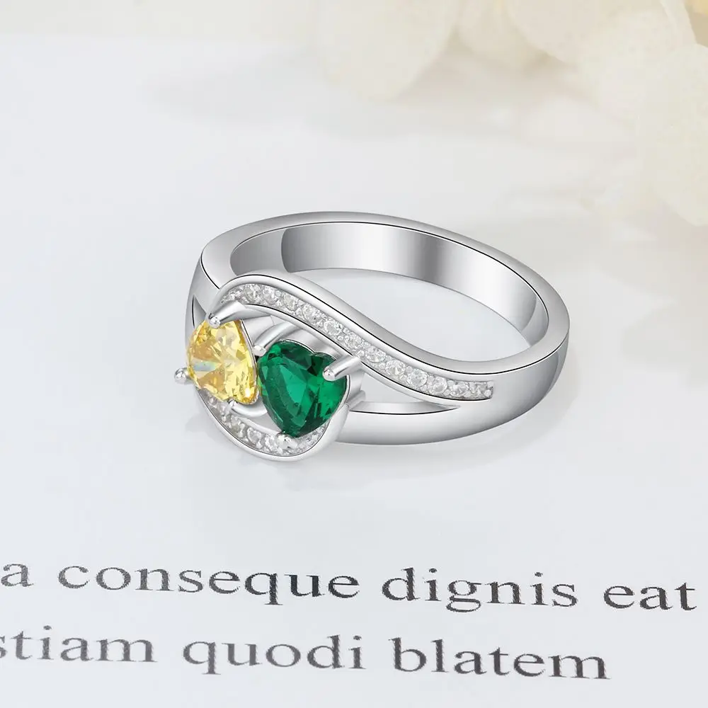 925 Sterling Silver Customized Promise Ring Personalized Heart Shape Birthstone Engraved Name Gift for Wife (Lam Hub Fong) | Украшения и