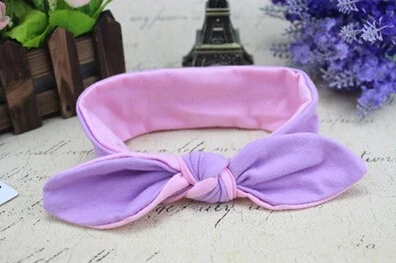 Повязка для волос с узелком кроличьи ушки двухцветная хлопковая лента бантом