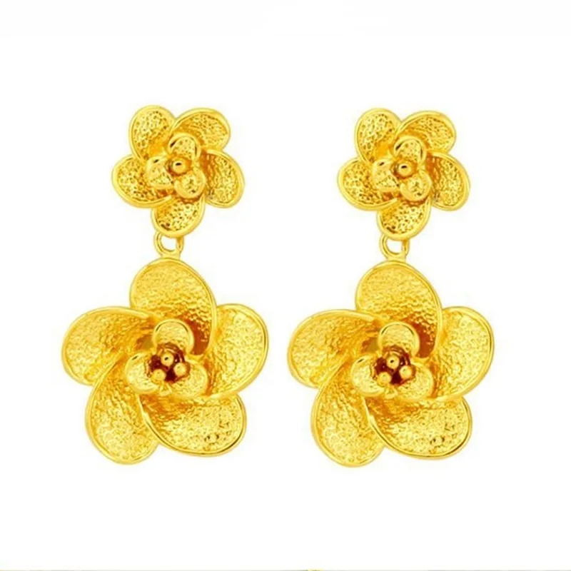

OMHXZJ Wholesale European Fashion Woman Girl Party Wedding Gift 24KT Gold Stud Earrings+Bracelet+Necklace Jewelry Set JE12