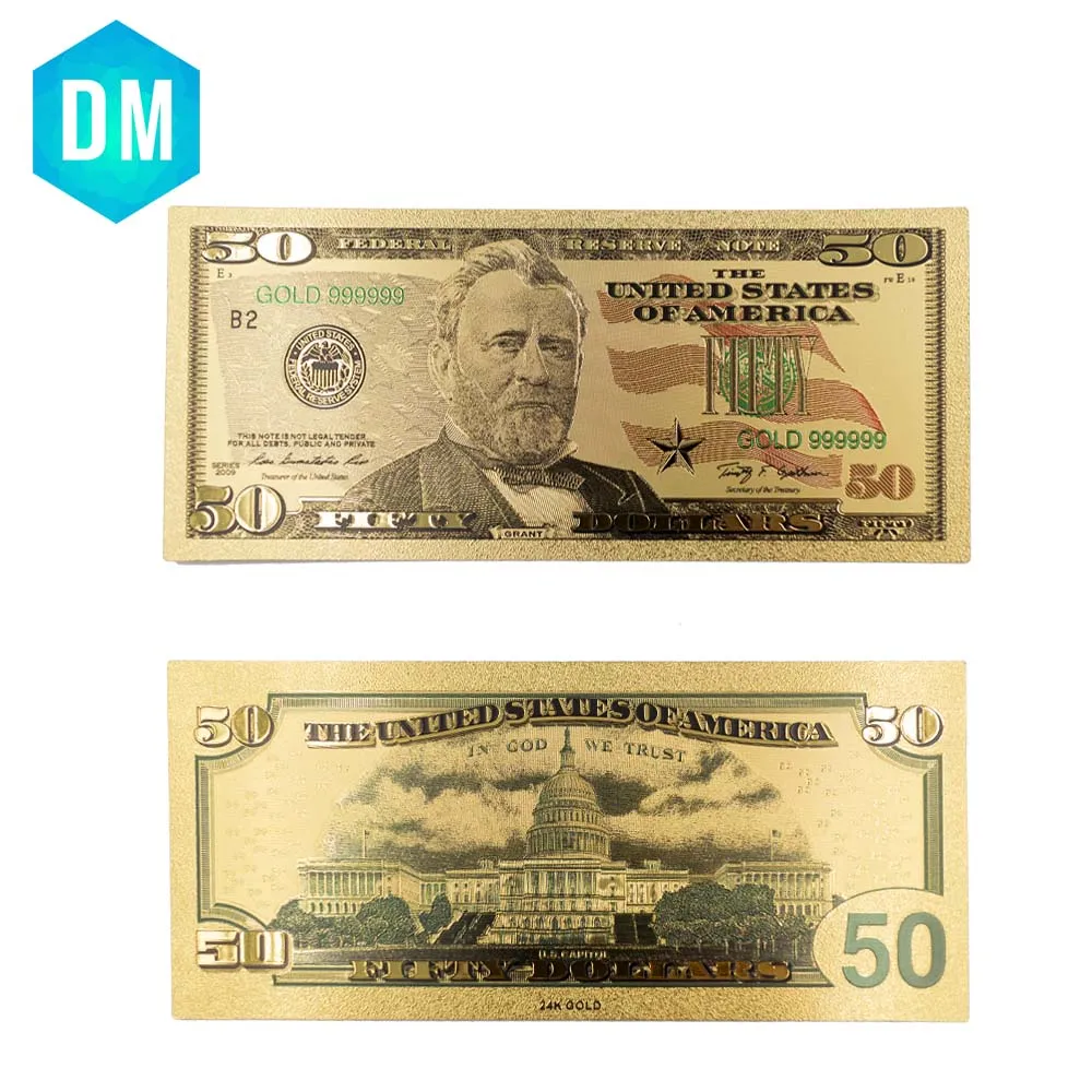 10 шт. 50 долларов 24 k Золотая банкнота фестиваль подарочные сувениры Usd купюр
