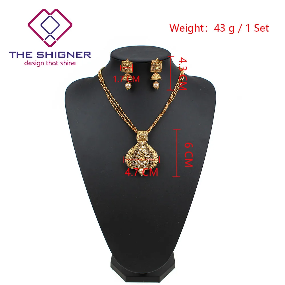 SHIGNER индийский bahuali Mughal Kundan chandali камень жемчуг золотой тон драгоценное свадебное ожерелье серьги набор медальонов