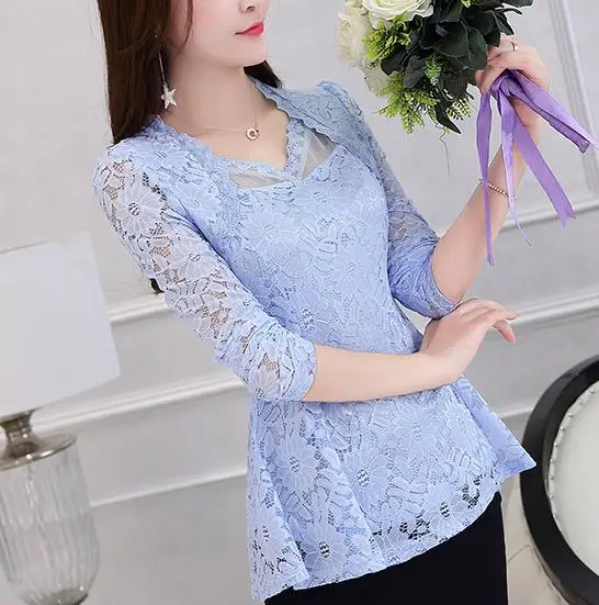 Женская кружевная блузка с длинным рукавом и V образным вырезом|peplum lace shirt|lace shirtlace