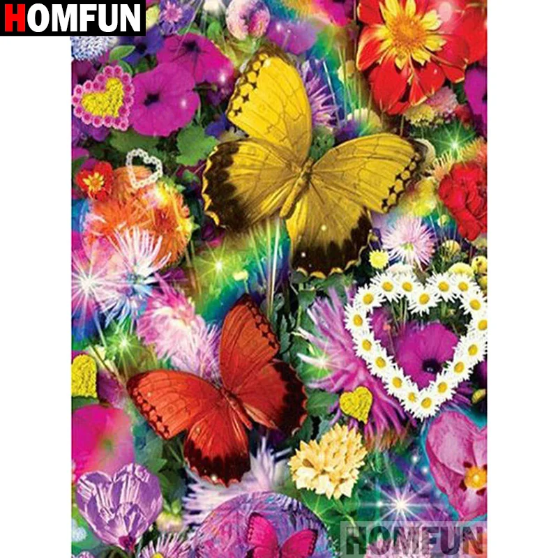 Алмазная живопись HOMFUN A17859 алмазная вышивка цветок бабочка круглые квадратные