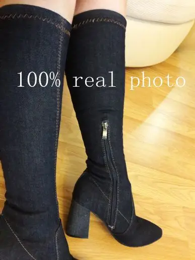 ASILETO джинсовые женские эластичные вечерние сапоги до колена на молнии