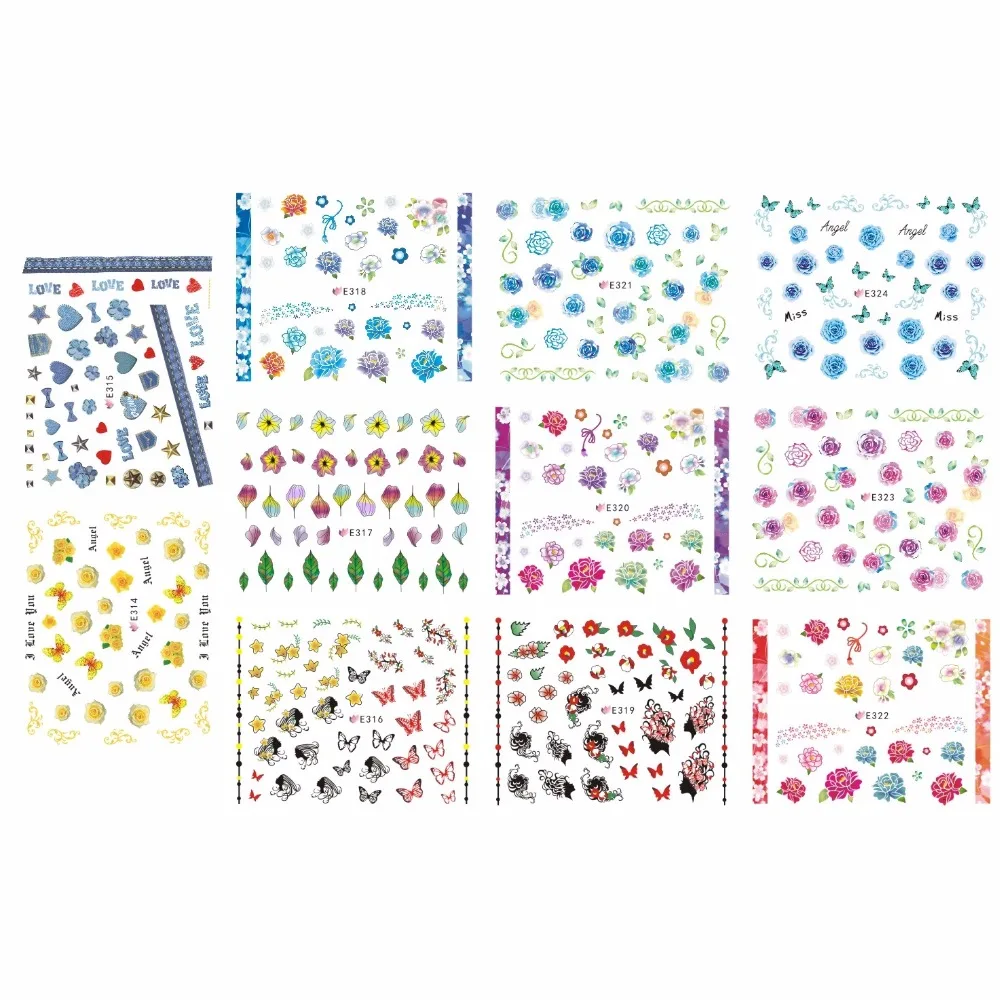 

11 PACKS / LOT 3D SIMULATION BUTTERFLY ORCHID PANSY FLAMERAY GERBERA BUTTERFLY SELF-ADHESIVE NAIL TATTOOS STICKER E314-324