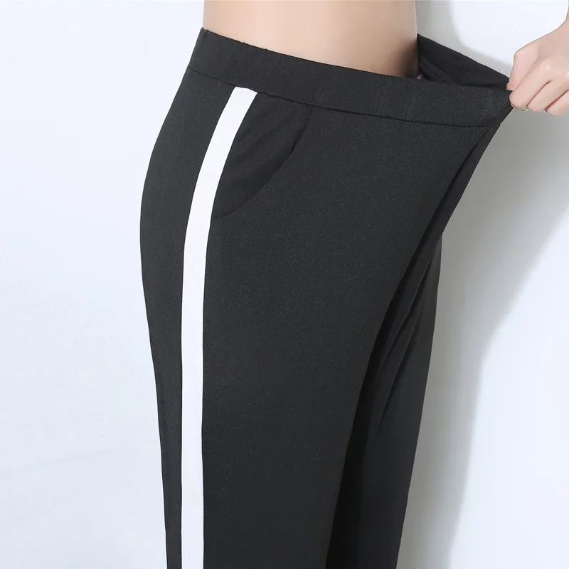 

Woman Spring Plus Size Mid Elastic Waist Patchwork Calf-length Harem Pants Female Summer Stretch Harem Trousers Lady Capris