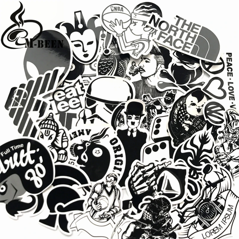 60 Pcs Black and White Stickers Graffiti Sticker for Laptop Skateboard Luggage Guitar Brand Cool Punk PVC Waterproof | Игрушки и хобби
