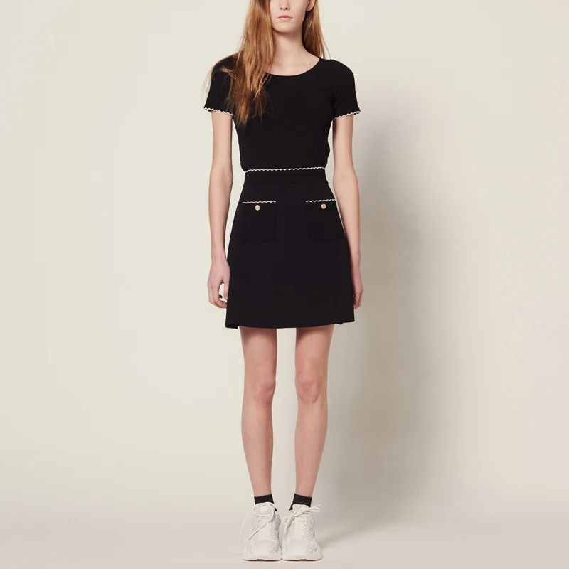 2019 Лето Новое поступление черный цвет комплект из двух предметов Женская одежда