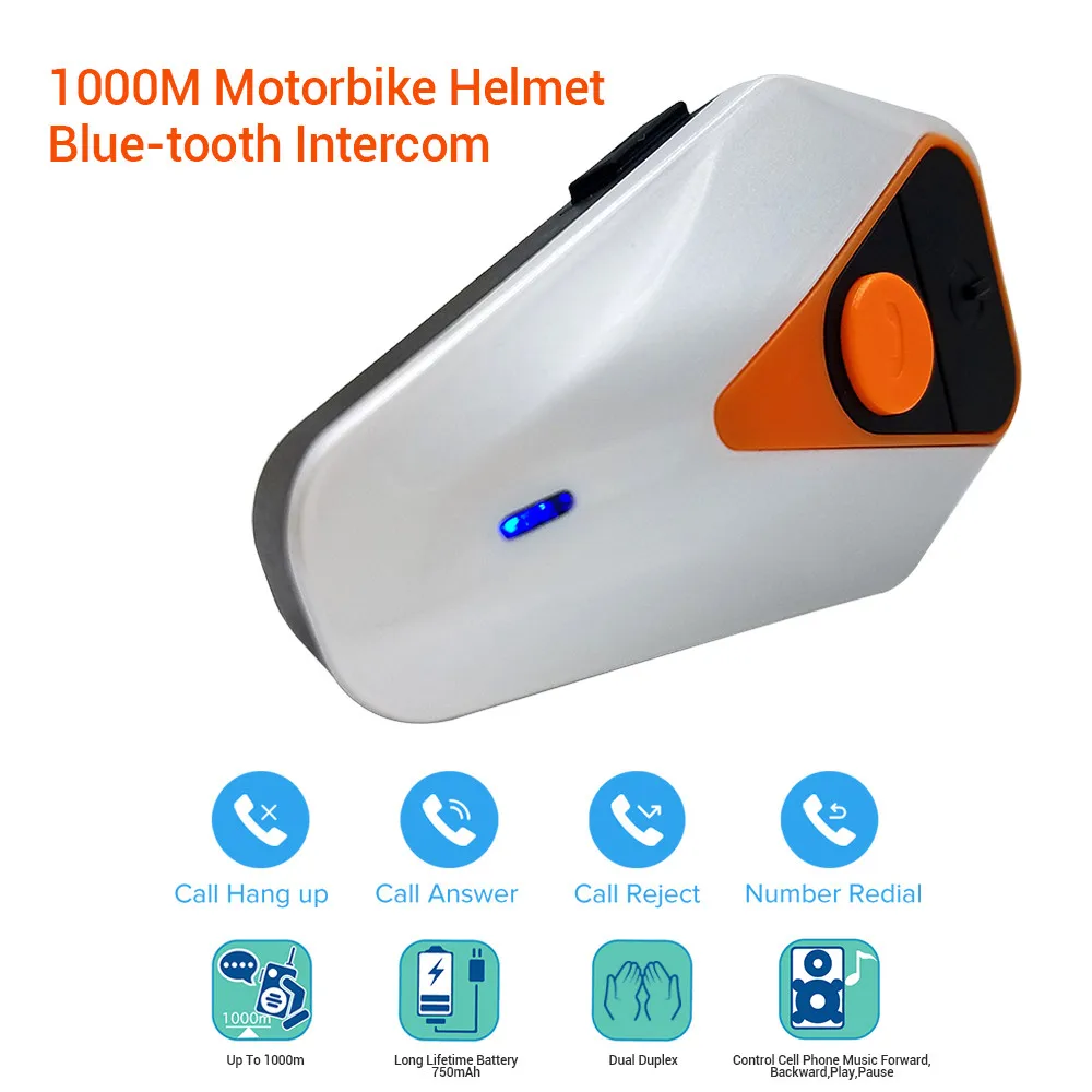 Беспроводная гарнитура для мотоциклетного шлема водонепроницаемая 1000 м с Bluetooth FM