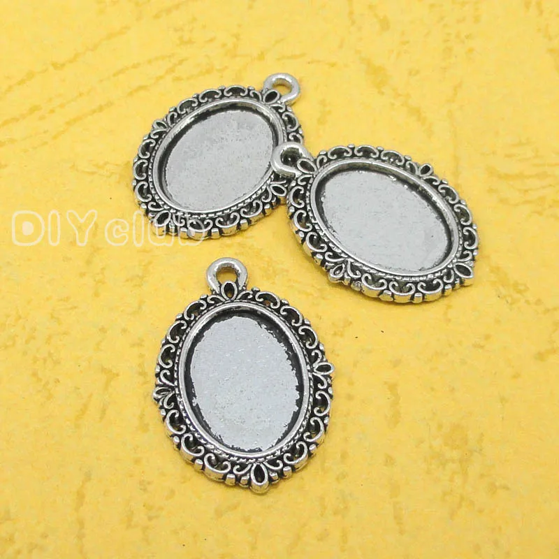 

70pcs--Antique Silver Oval Cameo Cabochon Base Setting, inner 14x10mm