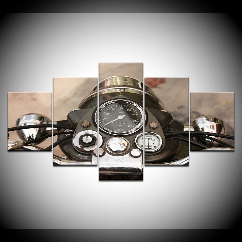 Современная мотоциклетная винтажная настенная живопись 5 панелей Картина на